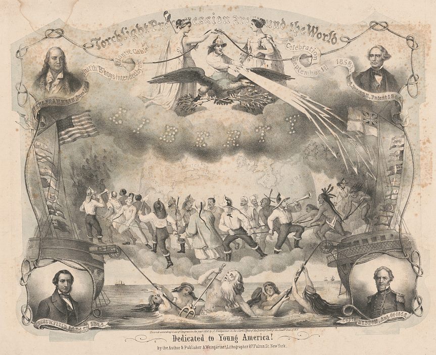 Plakat zur Eröffnung des Transatlantikkabels von 1858