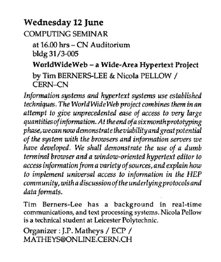 Das WorldWideWeb-Seminar vom 12. Juni 1991 (Foto CERN)